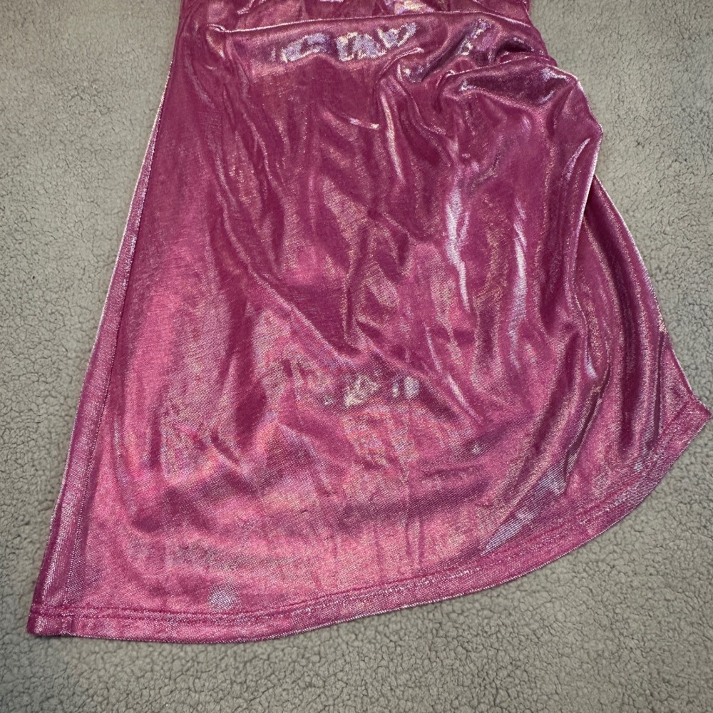 Lulus Women's Metallic Pink Halter Mini Dress Small Ruched Bodycon Tulip Hem - Picture 6 of 12